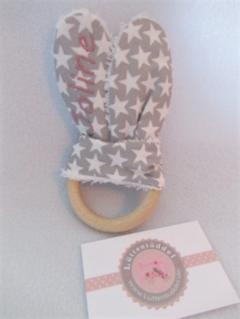 ★ 35x23 cm Kissen ★ Geburt Hase Mädchen Name Sternchen grau ★ von Lüttentüddel ★