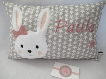 ★ 35x23 cm Kissen ★ Geburt Hase Mädchen Name Sternchen grau ★ von Lüttentüddel ★