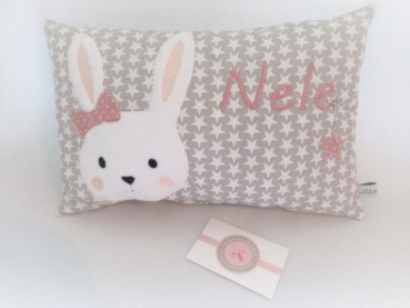 ★ 35x23 cm Kissen ★ Geburt Hase Mädchen Name Sternchen grau ★ von Lüttentüddel ★