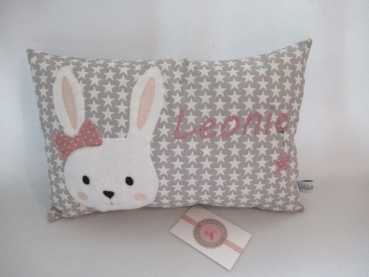 ★ 35x23 cm Kissen ★ Geburt Hase Mädchen Name Sternchen grau ★ von Lüttentüddel ★