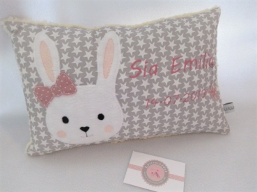 ★ 35x23 cm Kissen ★ Geburt Hase Mädchen Name Sternchen grau ★ von Lüttentüddel ★