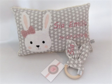 ★ 35x23 cm Kissen ★ Geburt Hase Mädchen Name ★ von Lüttentüddel ★ Einschulung Kindergarten Taufe