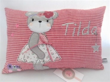 ★ ca. 35x25 cm Kissen kleines Blumenmädchen Bär Baby Wunschname Geburt Taufe Einschulung Reisekissen  ★ von Lüttentüddel