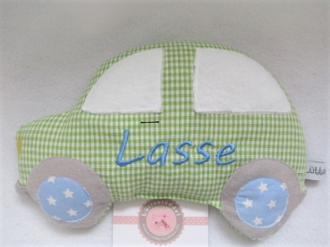 Auto Körnerkissen Wärmekissen Dinkel Wunschfarbe Wunschname Geburt Taufe Einschulung KITA Name von Lüttentüddel
