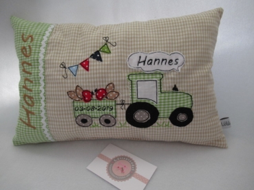 ★ 35x23 cm Kissen Geburt Traktor Trecker Name ★ von Lüttentüddel