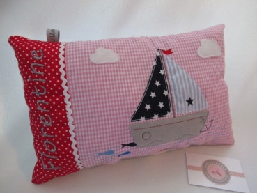 ★ 35x23 cm Kissen Geburt Boot Segelboot Name Kita Genschen Einschulung Taufe Geburtstag ★ von Lüttentüddel