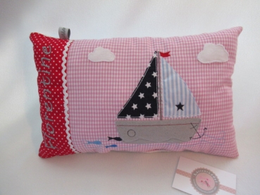 ★ 35x23 cm Kissen Geburt Taufe Einschulung KITA  Boot Segelboot Name Schmusekissen ★ von Lüttentüddel