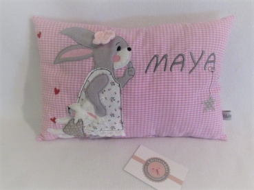 Preview: ★ ca. 35x25 cm Kissen Hase Schmusehase Baby Wunschname Geburt Taufe Einschulung Reisekissen  ★ von Lüttentüddel
