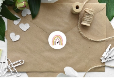 Preview: 70 zuckersüße Mini Sticker Aufkleber Regenbogen Bleib Gesund 2,5cm Etiketten selbstklebend von Lüttentüddel® -