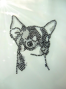 Chihuahua  Hund Hotfix Hotglue Bügelbild Strass Shirt Jacke Bluse
