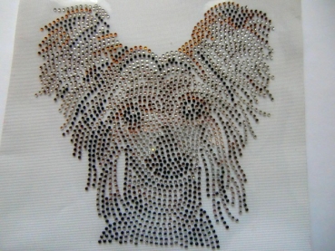 Preview: Chinesischer Schopfhund Hund Strass Hotfix Hotglue Bügelbild Bügelmotiv
