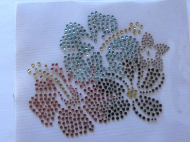 Preview: Bunte Hibiskus Blüten Bügelbild STRASS ♥ Hotfix ♥ Shirt Jacke Bluse Tischdecke