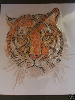 Preview: Riesen Tiger Kopf Bügelbild Strass !Der Hammer! Tiger Kopf Hotfix Hotglue Bügelmotiv Bügelbild Shirt