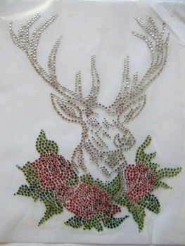 Oktoberfest Hirsch mit Rosen Strass Bügelbild Hotfix Hotglue