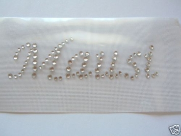 Mausi Alpenrausch Schriftzug Strass Hotglue Hotfix Bügelbild für Tischdecke Stuhlhusse Oktoberfest