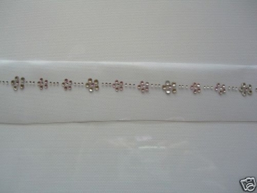 Blüten Bordüre m Rosa Ornament Strass HOTFIX HOTGLUE Bügelbild Applikation