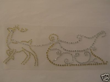 Hirsch mit Schlitten Strass Bügelbild Hotfix Hotglue