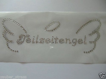 Teilzeitengel mit Flügel Schriftzug Strass Hotglue Hotfix Bügelbild