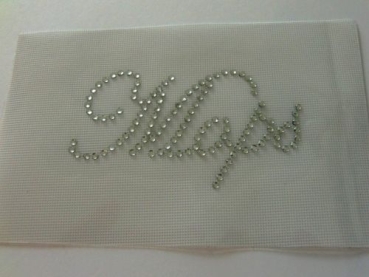 Schriftzug Mops Strass Bügelbild Hotfix Hotglue