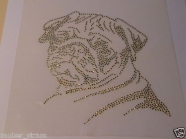 Super süßer Mops in Gold Strass Bügelbild Hotfix Hotglue