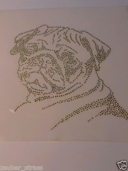 Preview: Super süßer Mops in Gold Strass Bügelbild Hotfix Hotglue