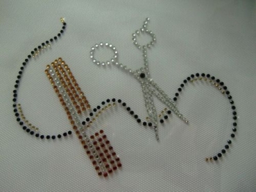 Strass Schere Kamm Bügelbild Friseur Frisör Hotfix
