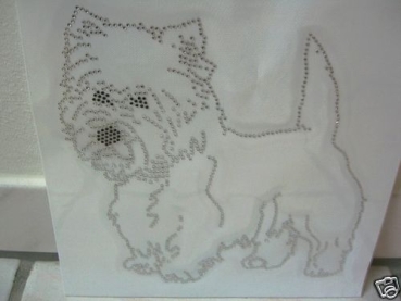 Westhighland Terrier Westie Hund Hotfix Bügelbild Strass Hundezucht Hundemantel