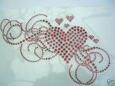 Romantisches Herz Ornament Rot Strass Bügelbild Hotfix Hotglue