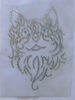 Schmuse Katze ♥ Hotglue Bügelmotiv Bügelbild Strass Katzenkorb Shirt Top Jacke