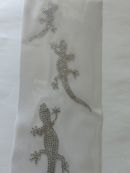 Preview: 3 Stück Echse Gecko Salamander Strass Hotfix Hotglue Bügelbild Shirt Hose Jacke Tasche