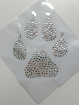 1 große Hunde Pfote Strass Hotfix Bügelbild Crystal süß