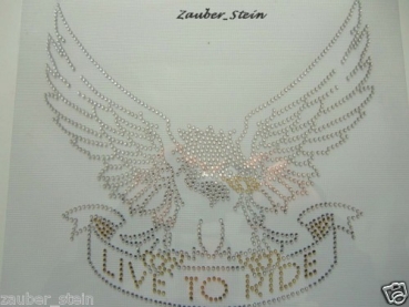 Live to Ride Adler Wappen Motorrad  Strass Hotfix Hotglue Bügelbild