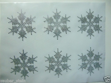 Preview: 6 Sterne Stern Eiskristall Strass Hotfix Bügelbild Tischdecke Schiebevorhang