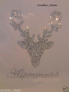 Wiesn Hirsch mit Schriftzug Alpenrausch Strass Bügelbild Hotfix Hotglue