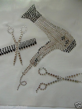 Strass Schere Kamm Fön Bügelbild Friseur Frisör Hotfix