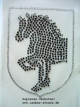 Friesen Pferd Pferde Black Schwarz Klar HOTFIX Bügelbild Strass Wappen
