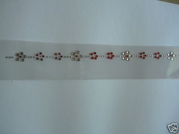 Blüten Bordüre m Rot Ornament Strass HOTFIX HOTGLUE Bügelbild Applikation