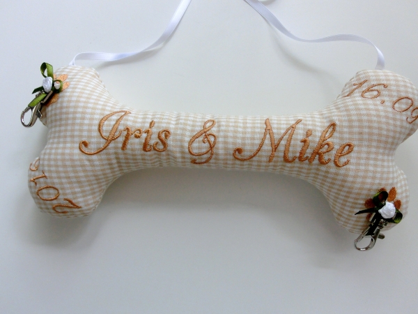 ♥ Ringkissen Knochen Wunschname Stickerei Hochzeit Hochzeitsknochen Just Married I Do