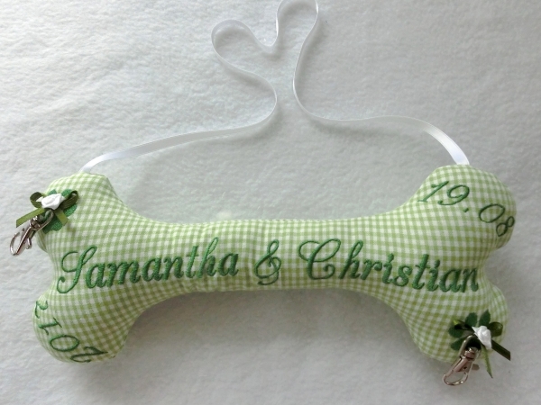 ♥ Ringkissen Knochen Wunschname Stickerei Hochzeit Hochzeitsknochen Just Married I Do