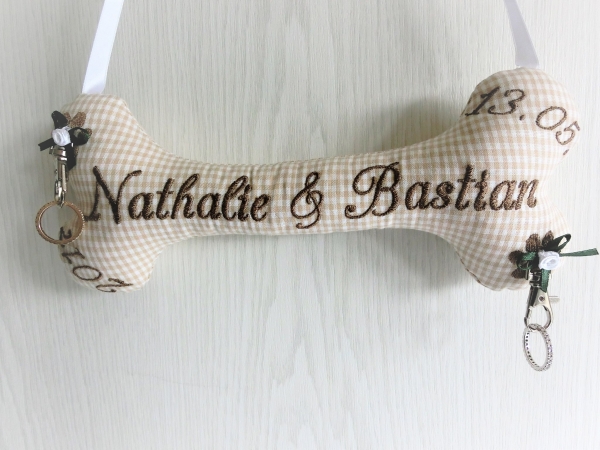 ♥ Ringkissen Knochen Wunschname Stickerei Hochzeit Hochzeitsknochen Just Married I Do