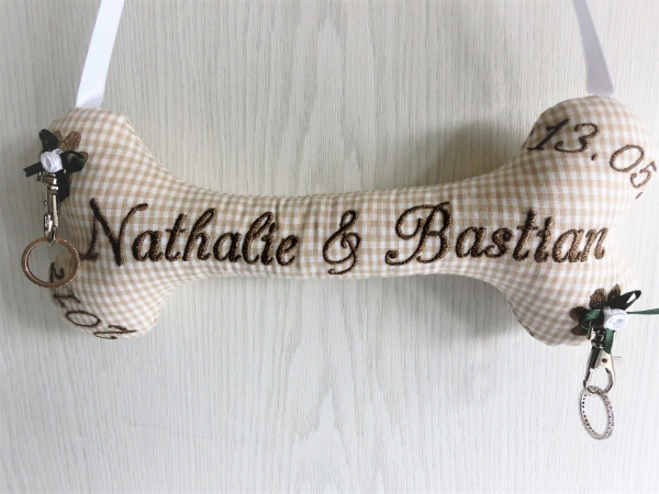 ♥ Ringkissen Knochen Wunschname Stickerei Hochzeit Hochzeitsknochen Just Married I Do -Lüttentüddel