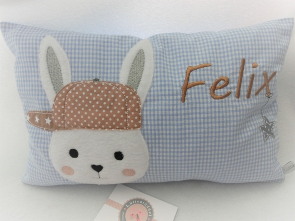 ★ 35x23 cm Kissen Geburt Hase Junge Name Geburt Einschulung Taufe ★ von Lüttentüddel
