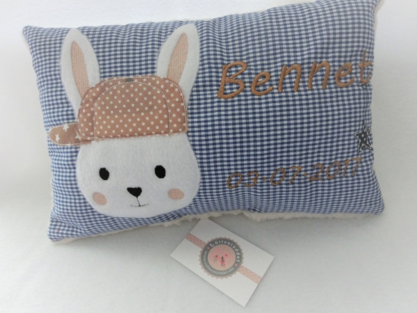 ★ 35x23 cm Kissen Geburt Hase Junge Name ★ von Lüttentüddel Einschulung Taufe KITA Geburt Geburtstag