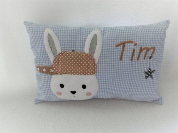 ★ 35x23 cm Kissen Geburt Hase Junge Name ★ von Lüttentüddel