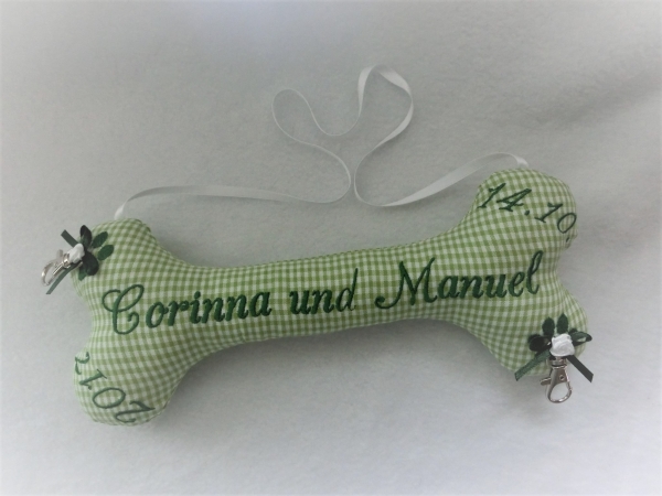 ♥ Ringkissen Knochen Wunschname Stickerei Hochzeit Hochzeitsknochen Just Married I Do