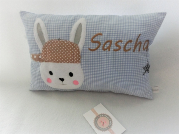 ★ 35x23 cm Kissen Geburt Hase Junge Name ★ von Lüttentüddel