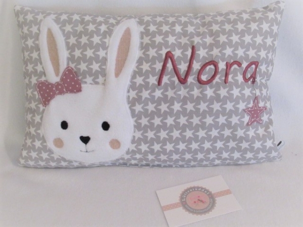 ★ 35x23 cm Kissen ★ Geburt Hase Mädchen Name Sternchen grau ★ von Lüttentüddel ★
