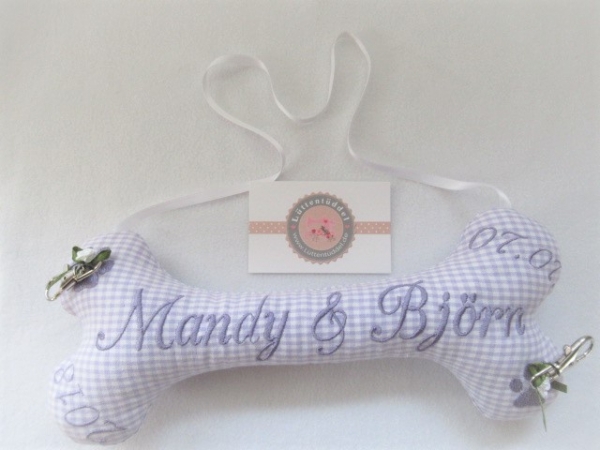 ♥ Ringkissen Knochen Wunschname Stickerei Hochzeit Hochzeitsknochen Just Married I Do