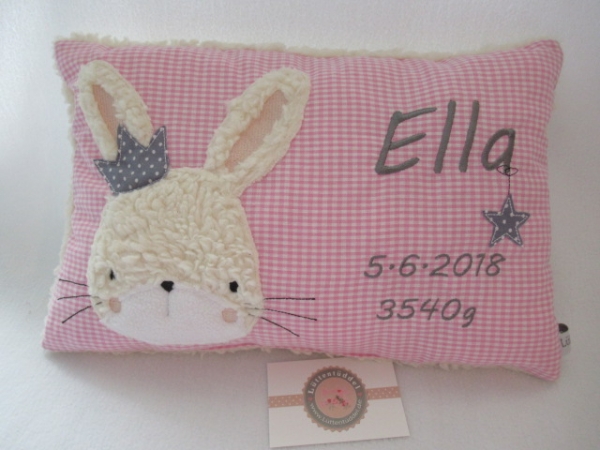 ★ 35x23 cm Kissen Geburt Hase  Mädchen Name ★ von Lüttentüddel