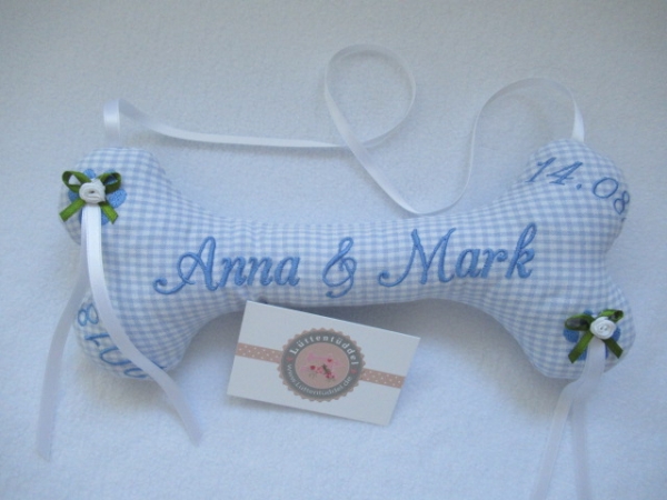 ♥ Ringkissen Knochen Wunschname Stickerei Hochzeit Hochzeitsknochen Just Married I Do